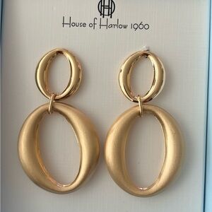 House of Harlow 1960 Matte & Polished Gold Oval Drop Earrings